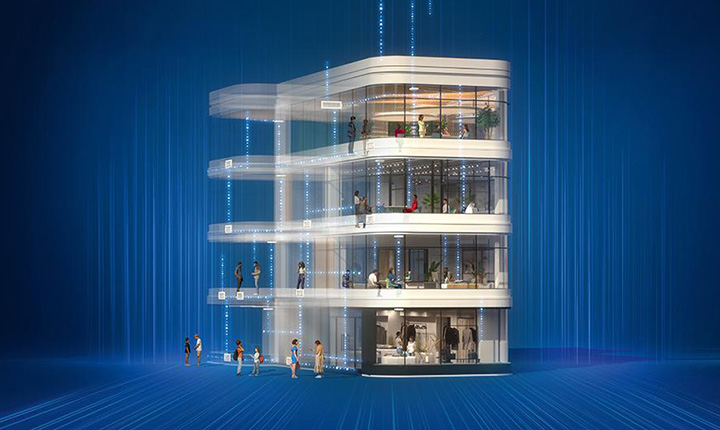 Palazzina con ambienti interni illuminati per rappresentare il prodotto WEOZ di BTicino